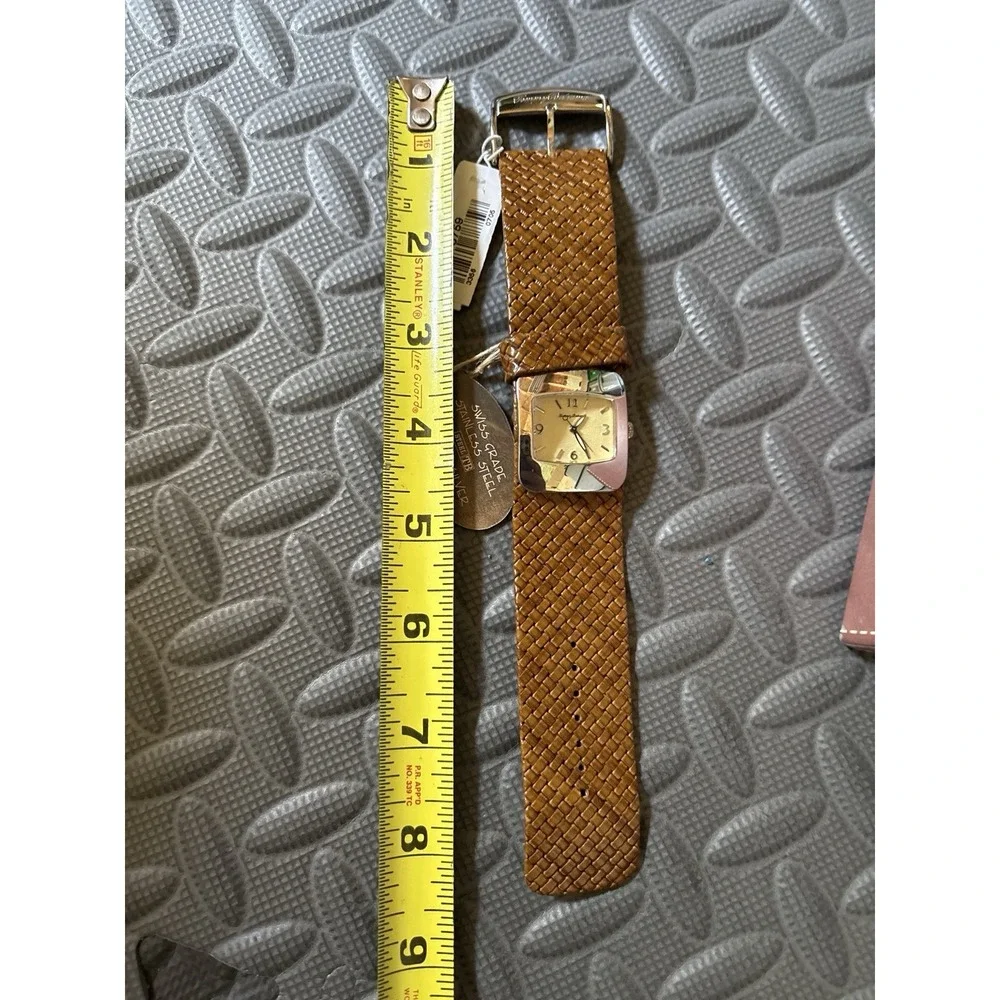 Tommy Bahama TB 2041 Ladies Wide Woven Brown Leather Band Watch Sterling Silver